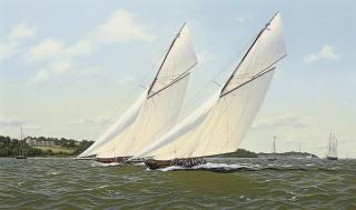 Richard M. Firth - Britannia and Vigilant neck and neck off Norris Castle, Cowes, 1894