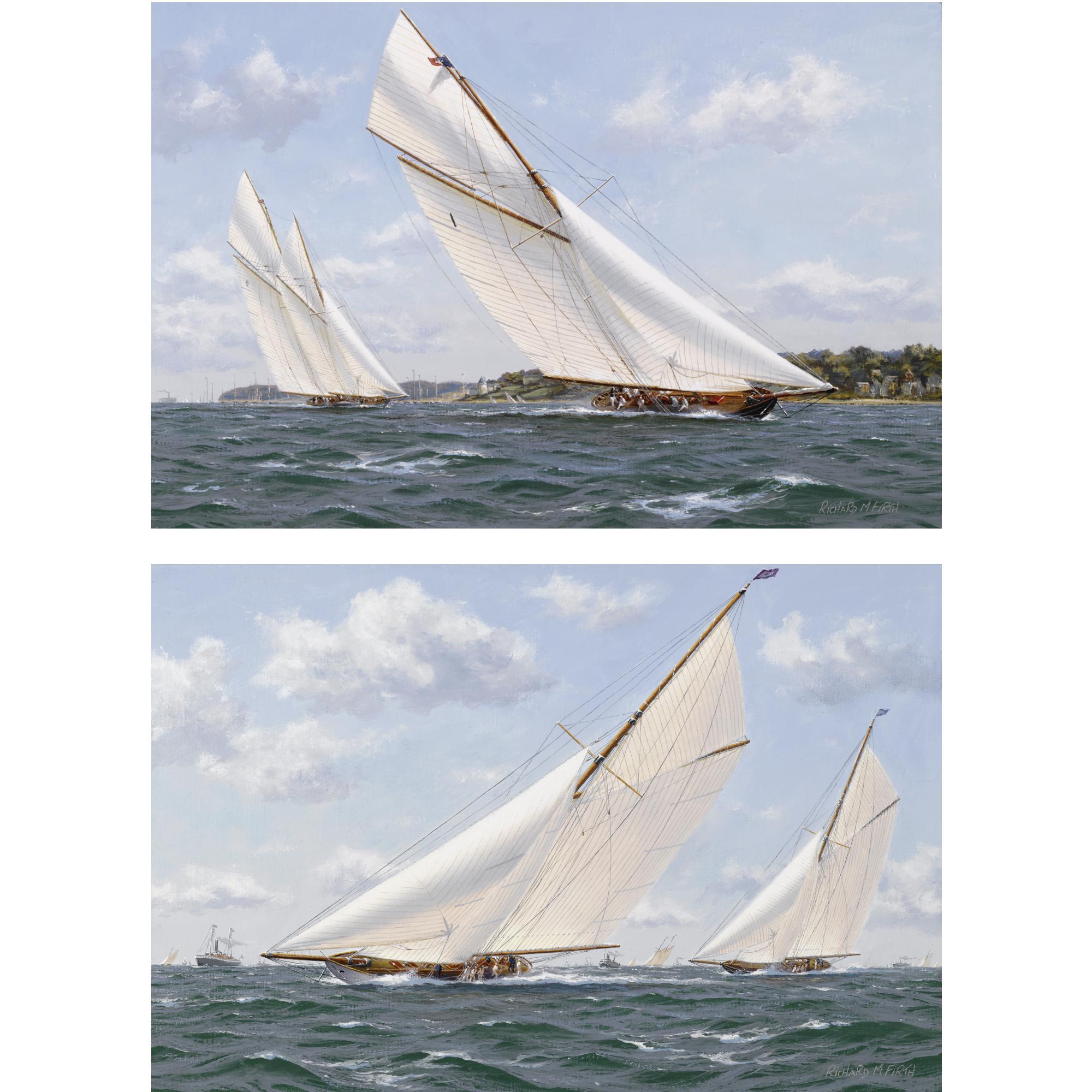 Richard M. Firth - Britannia And Westward Racing Off Cowes; Vigilant And Valkyrie Ii Americas Cup 1893