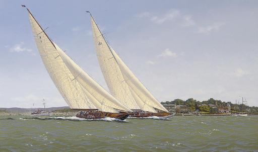 Richard M. Firth - Britannia and Yankee racing at full pelt off the Royal Yacht Squadron, Cowes, 1935