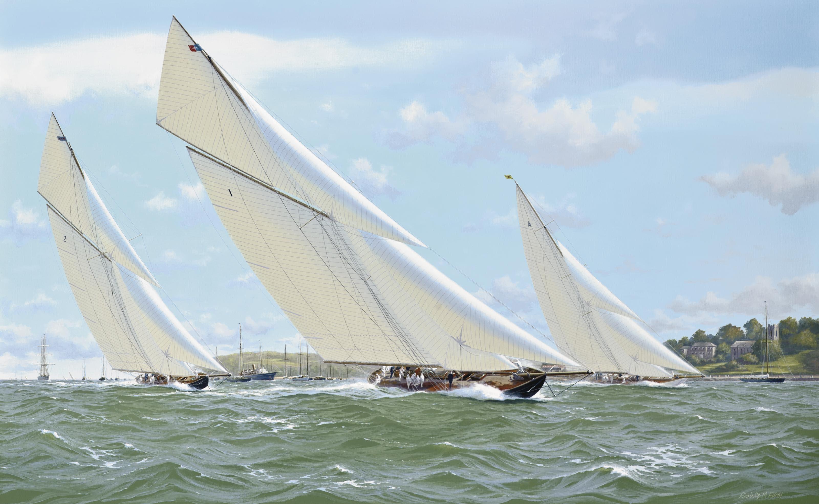 Richard M. Firth - Britannia, Terpischore and Nyria racing off the Royal Yacht Squadron at Cowes, 1923