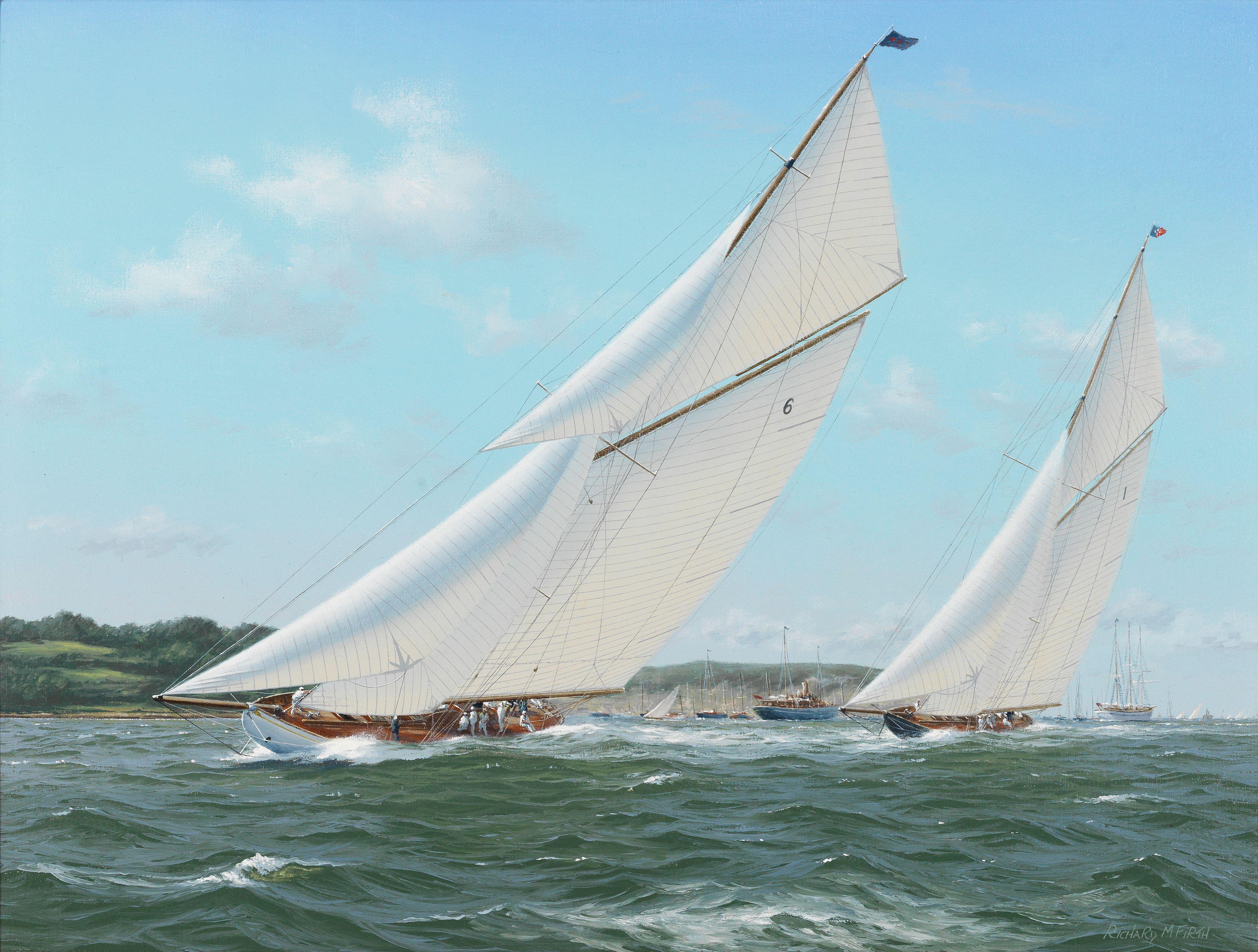 Richard M. Firth - \'Lulworth and Britannia racing off Cowes\' with Lulworth in the lead as they approach the finishing line