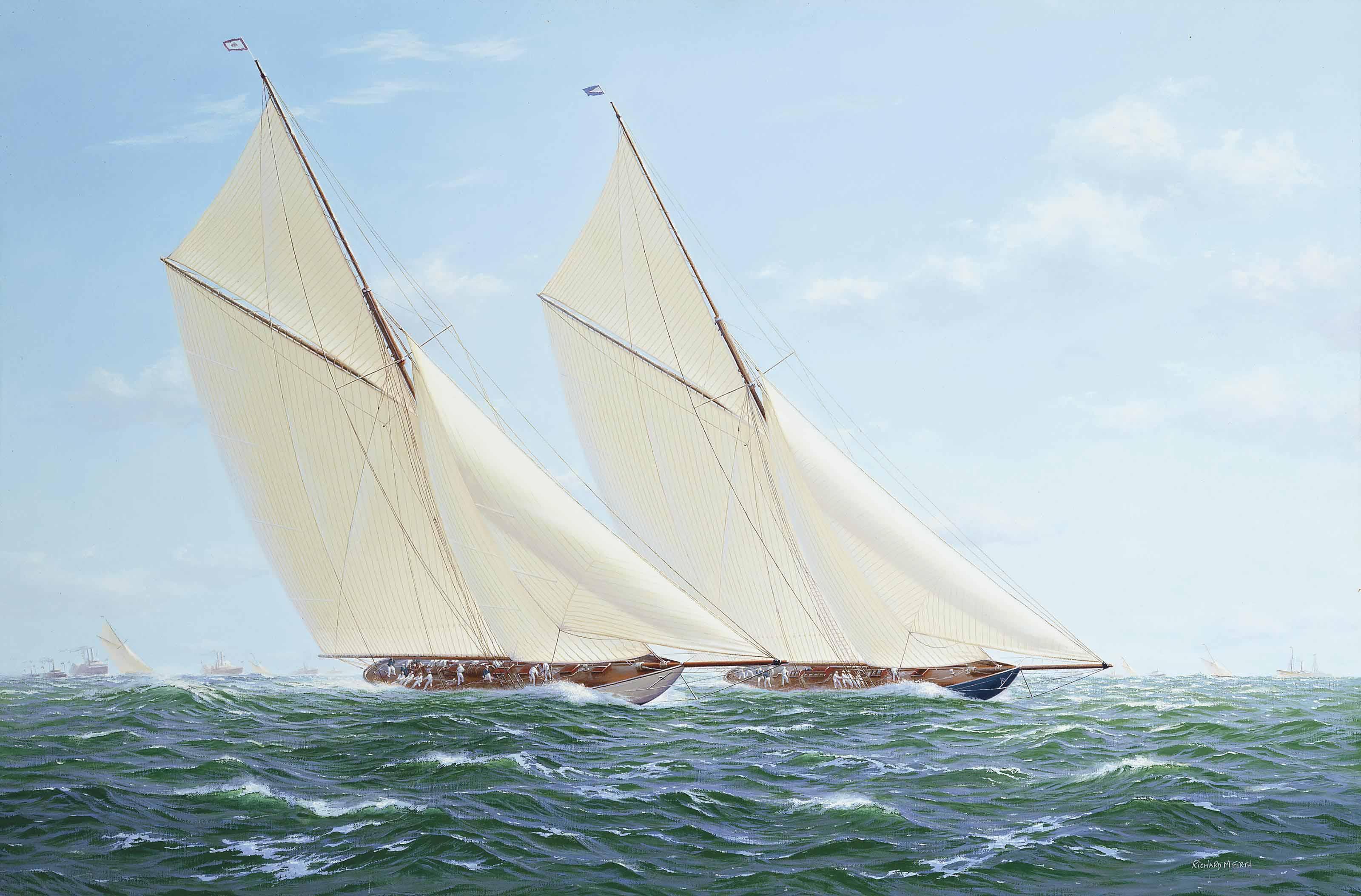 Richard M. Firth - Vigilant and Valkyrie II on the windward leg, America\'s Cup, 1893