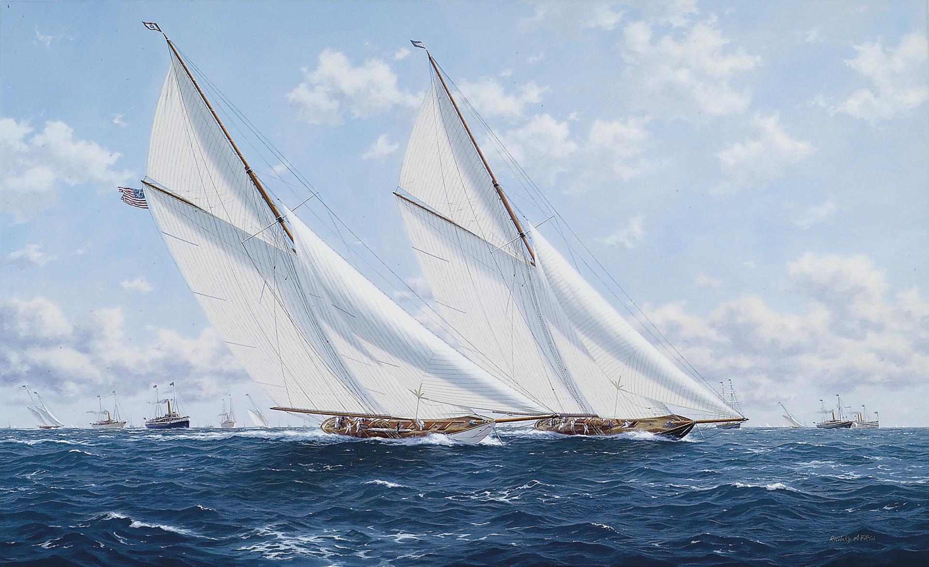 Richard M. Firth - Vigilant and Valkyrie II, racing off Newport in the America\'s Cup, 1893