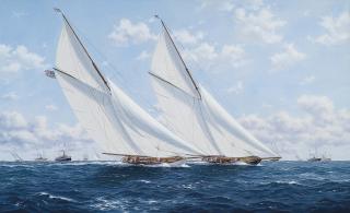 Richard M. Firth - Vigilant and Valkyrie II, racing off Newport in the America\'s Cup, 1893