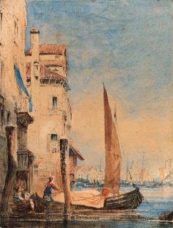 Richard Parkes Bonington - Boats on a canal, Venice