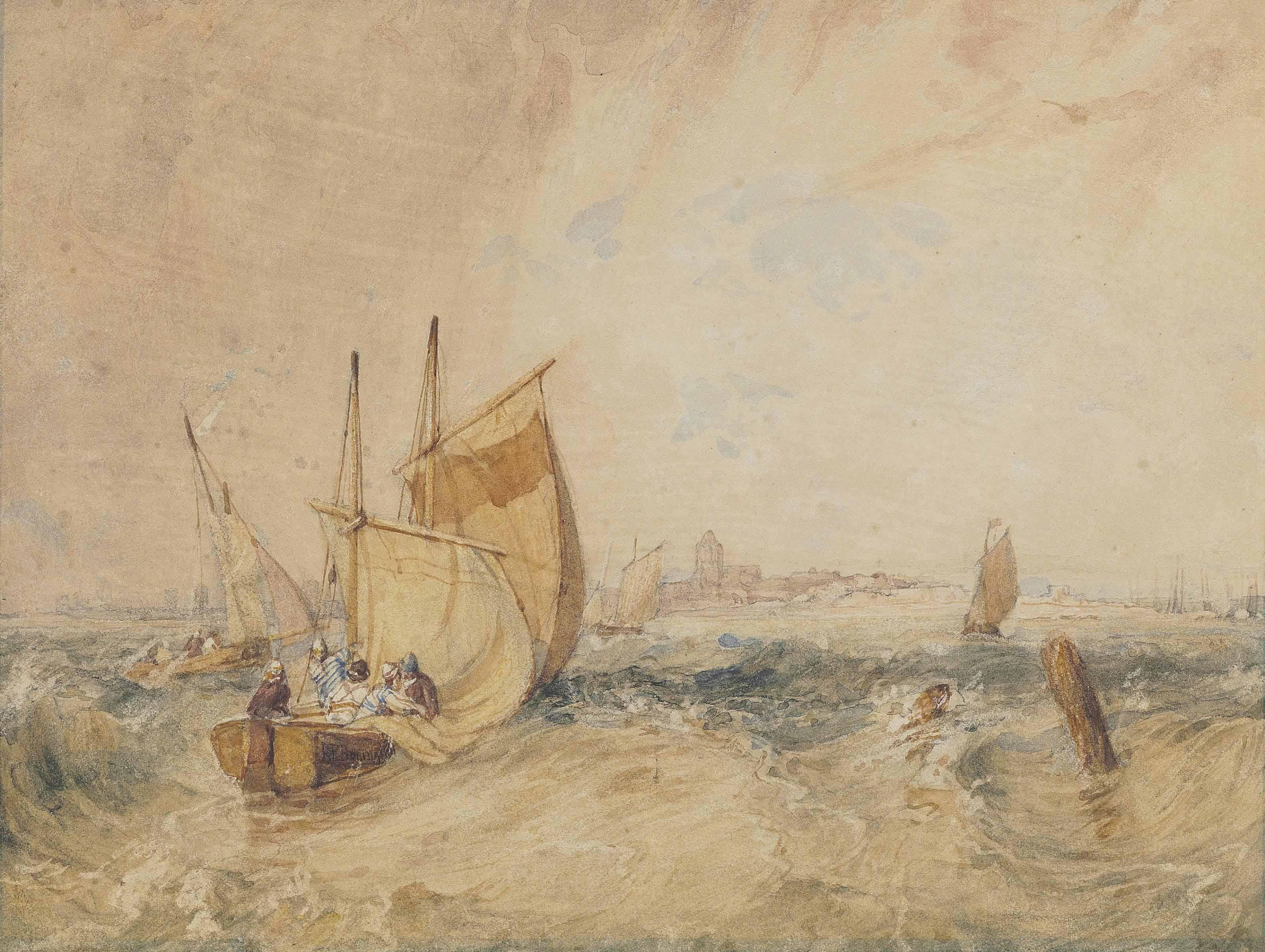 Richard Parkes Bonington - Fishermen in a stormy sea, Le Crotoy, Picardie, Northern France