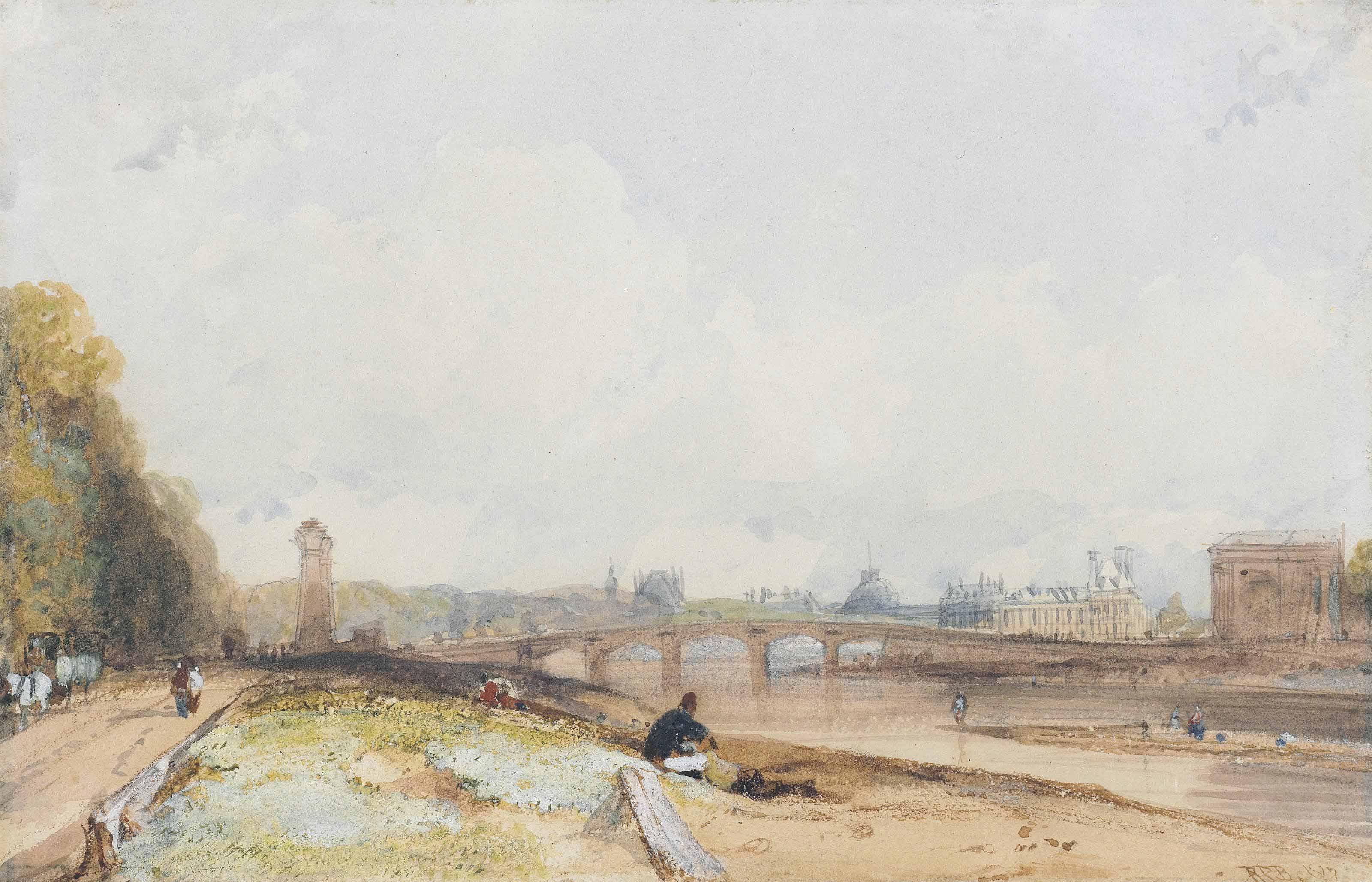 Richard Parkes Bonington - Le Pont de la Concorde with the Tuileries from the Cours de la Reine, Paris, France