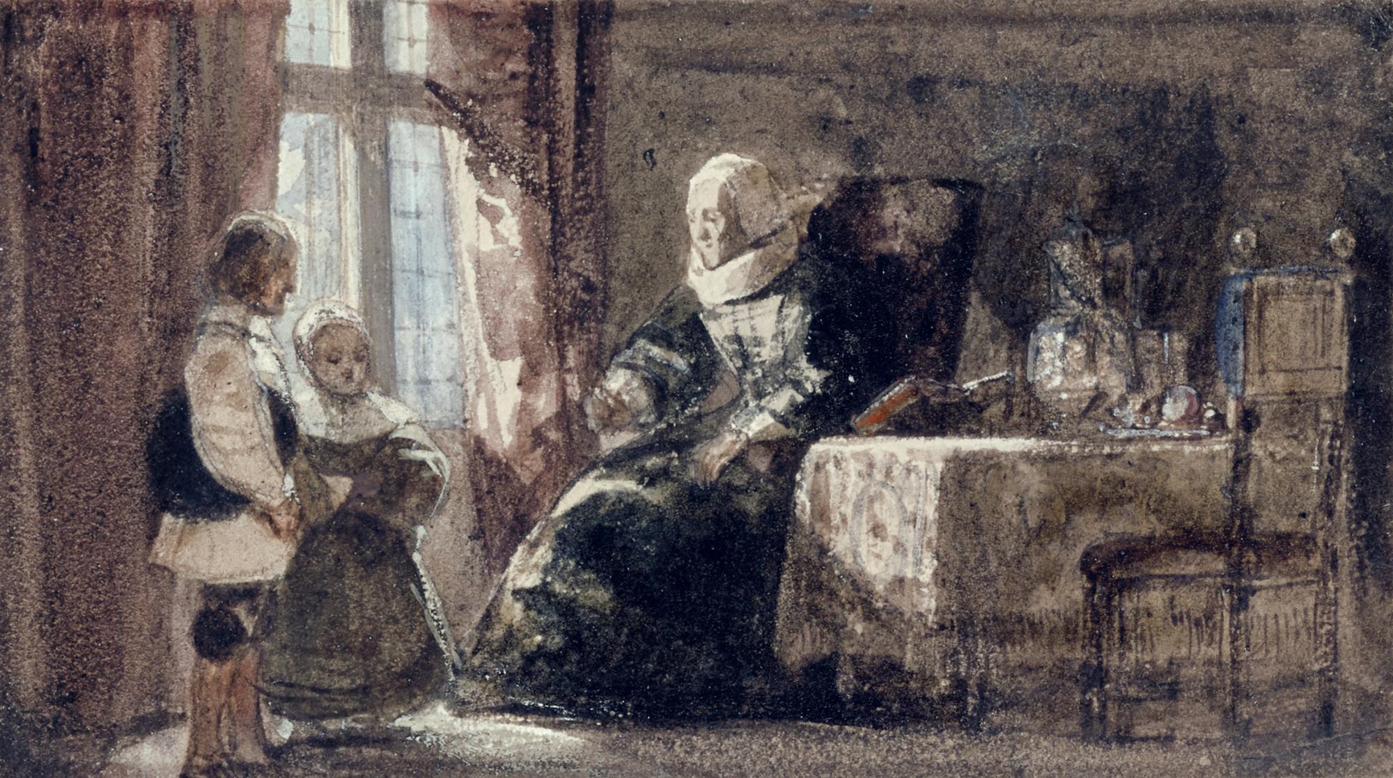 Richard Parkes Bonington - The Remonstrance: An old woman admonishing two children
