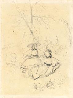 Richard Parkes Bonington - Two Swiss girls seated near trees; and A page arming a knight