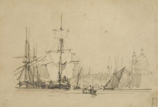 Richard Parkes Bonington - View of the Thames with the dome of Saint Paul\'s Cathedral, London