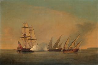 Richard Paton - An English privateer in action with two armed French galleys in the Mediterranean