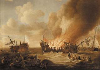 Richard Paton - The end of the action between H.M.S. Quebec and the French frigate Surveillante, 6th October 1779