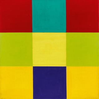 Richard Paul Lohse - Entwurf B zu waagrechte Dominante mit violettem Quadrat