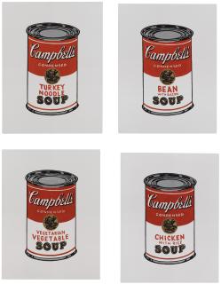 Richard Pettibone - (I) Andy Warhol \'Turkey Noodle Soup\' (Ii) Andy Warhol \'Bean With Bacon Soup\' (Iii) Andy Warhol \'Vegetarian Vegetable Soup\' (Iv) Andy Warhol \'Chicken With Rice Soup\'