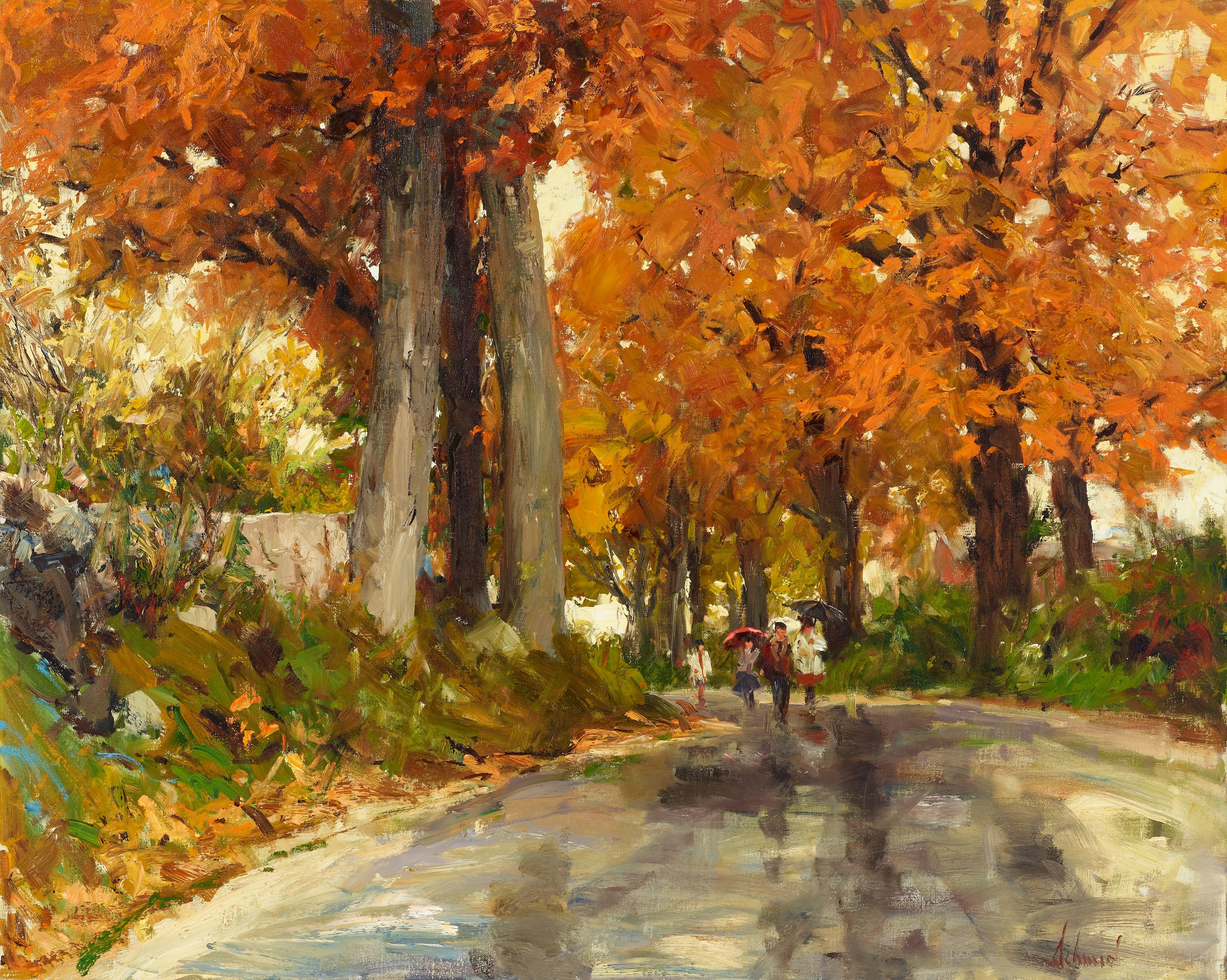 Richard Schmid - Autumn Scene, Children Coming Home from School