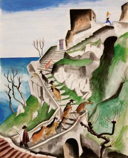 Richard Seewald - Felsige Landschaft mit Ziegen bei Positano.