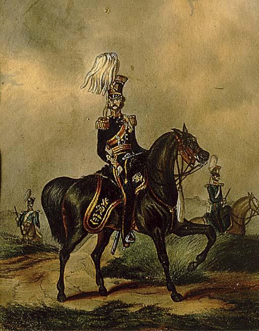 Richard Simkin - A mounted 14th King\'s light Dragoon in a landscape