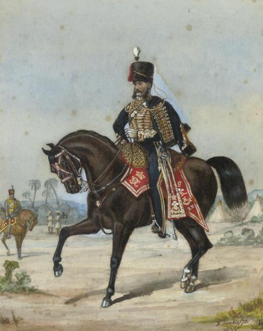 Richard Simkin - Portrait of an officer of the 3rd Hussars; and Portrait of an officer of the 10th Royal Hussars in India (one illustrated)