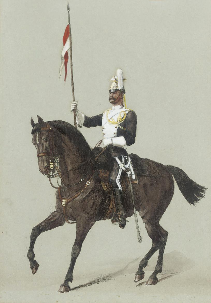 Richard Simkin - Review Orders:  A trooper of the 17th Lancers (illustrated); An officer of the 5th Lancers; An officer of the 17th Lancers; An officer of the 21st Hussars; and A trooper of the 5th Lancers