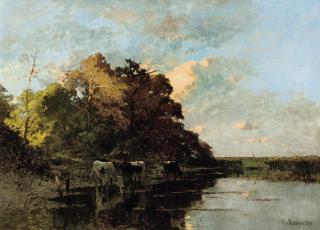 Richard von Poschinger - Cattle watering at dusk