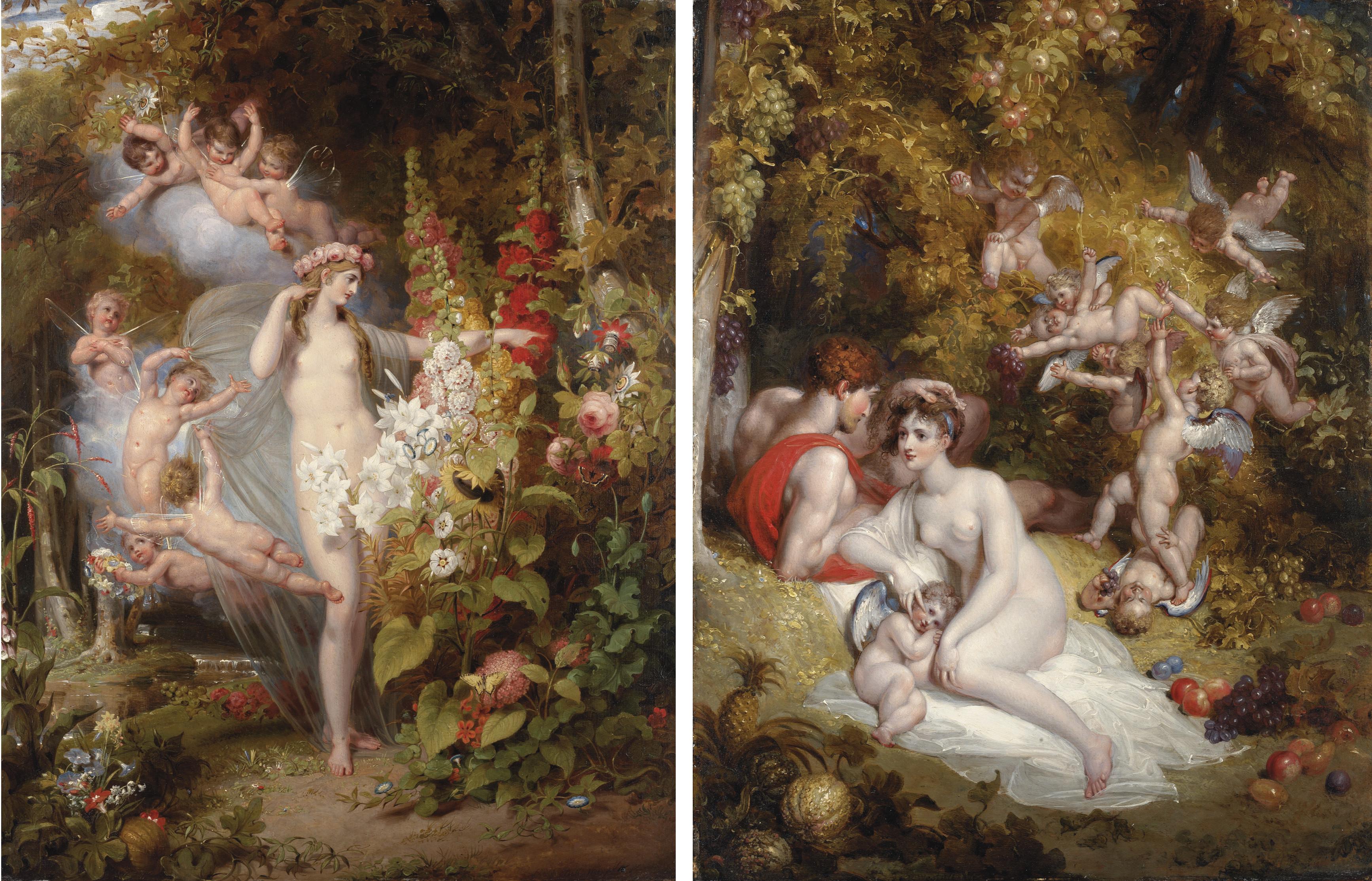 Richard Westall, R.A. - Flora unveiled by Zephyrs; and Vertumnus and Pomona