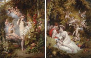 Richard Westall, R.A. - Flora unveiled by Zephyrs; and Vertumnus and Pomona