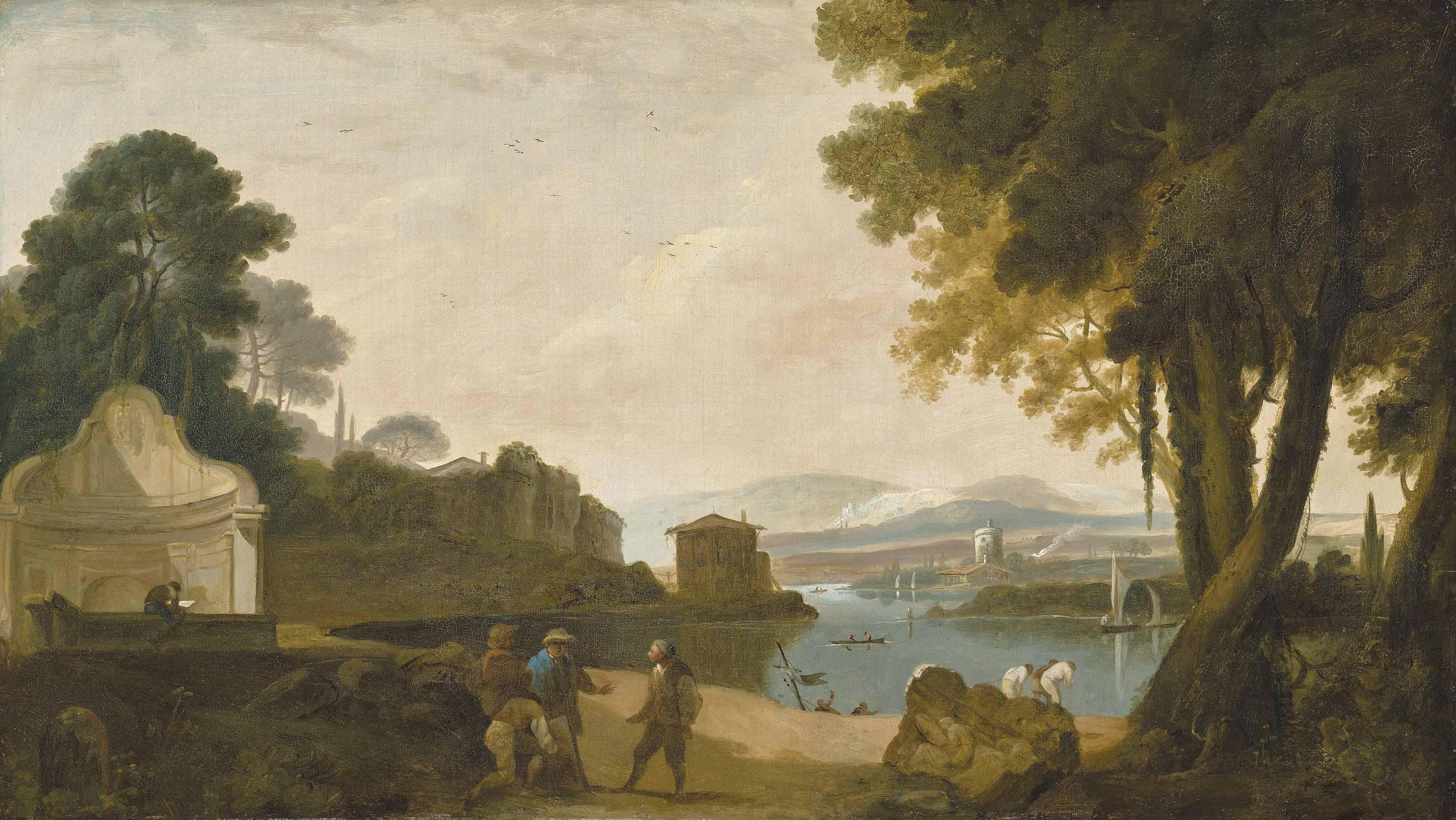 Richard Wilson, R.A. - Acqua Acetosa, Rome, with figures by the water
