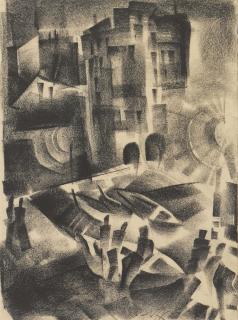 Richard Ziegler - Italienisches Hafenmotiv. Fischer am Quai