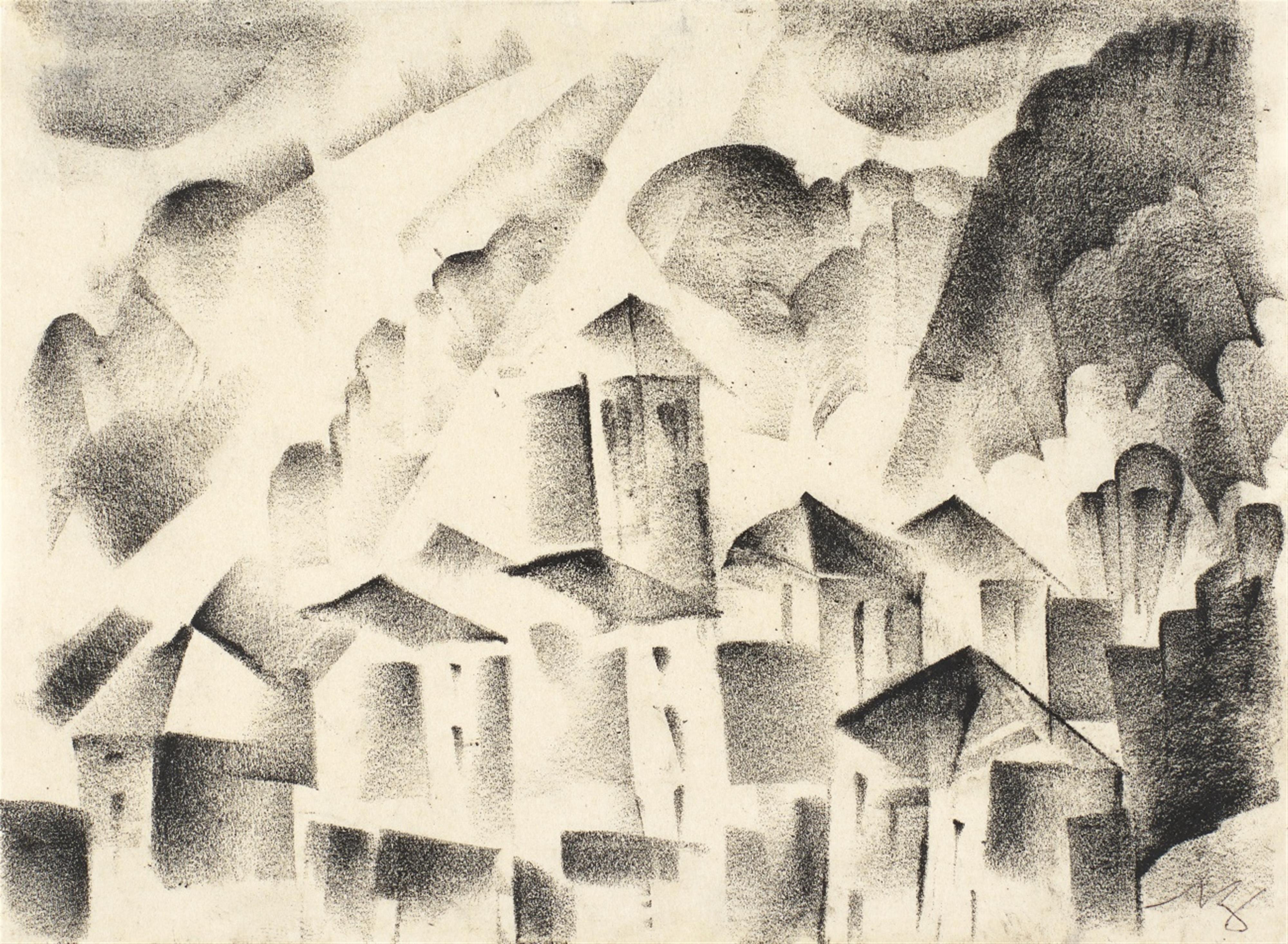 Richard Ziegler - Nächtliche Stadt mit Paar. Tanzende Mädchen. Besonntes Gebirgsdorf