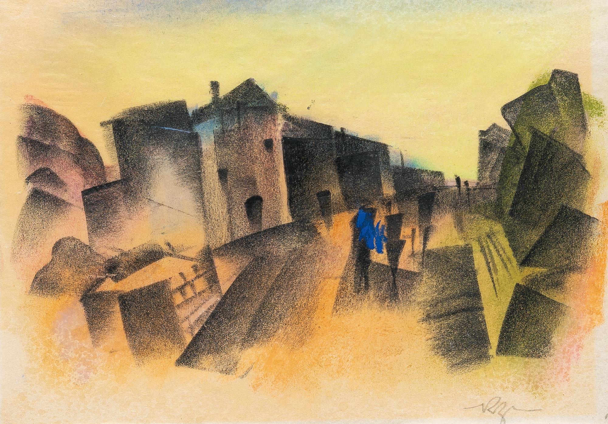 Richard Ziegler - Straße mit blauen Figuren – Italien