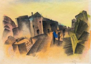 Richard Ziegler - Straße mit blauen Figuren – Italien