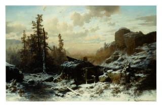 Richard Zimmermann - A Mill In A Mountainous Winter Landscape