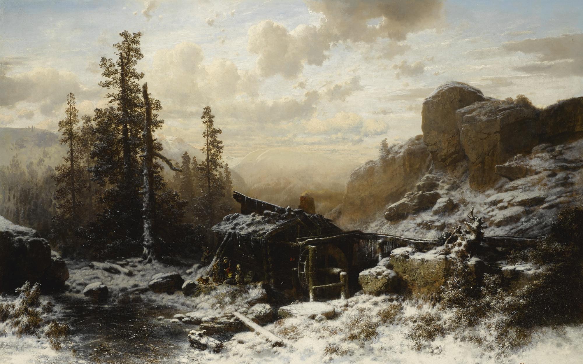 Richard Zimmermann - German a Mill In A Mountainous Winter Landscape