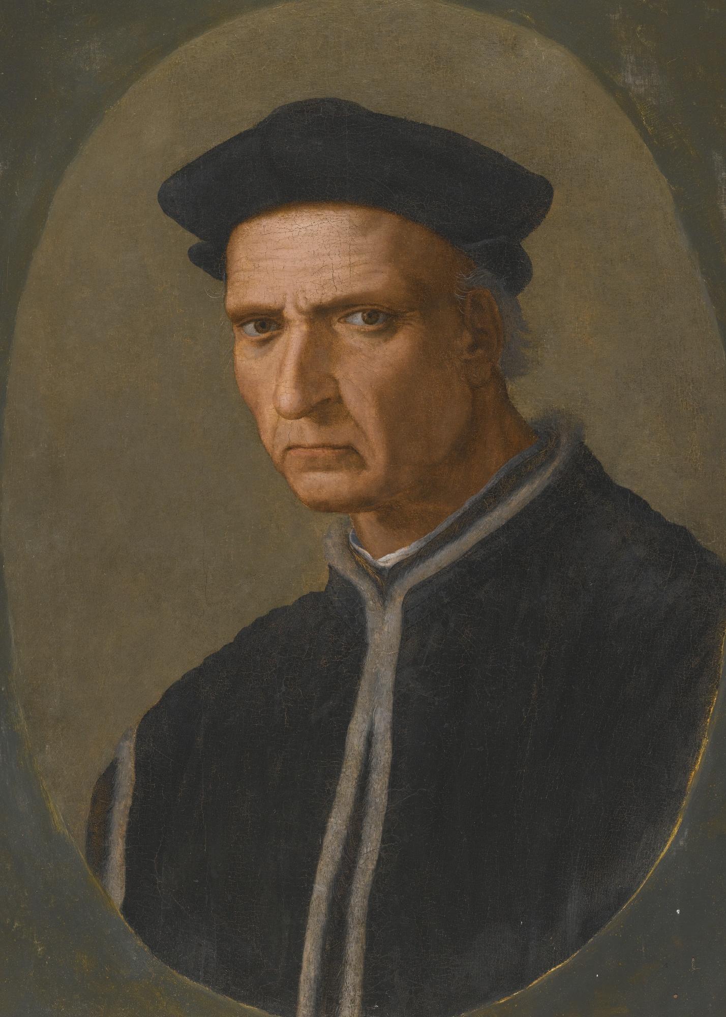 Ridolfo Del Ghirlandaio - Portrait Of Piero Soderini (1450-1522), Half Length, Wearing A Black Coat And A Black Hat