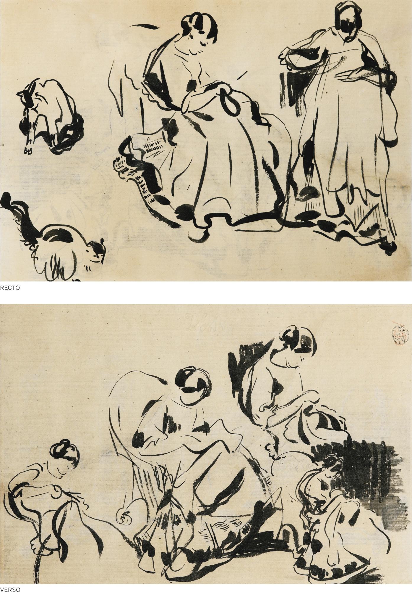 Rik Wouters - Deux Croquis De Nel Et Chat - Recto Quatre Croquis De Nel - Verso