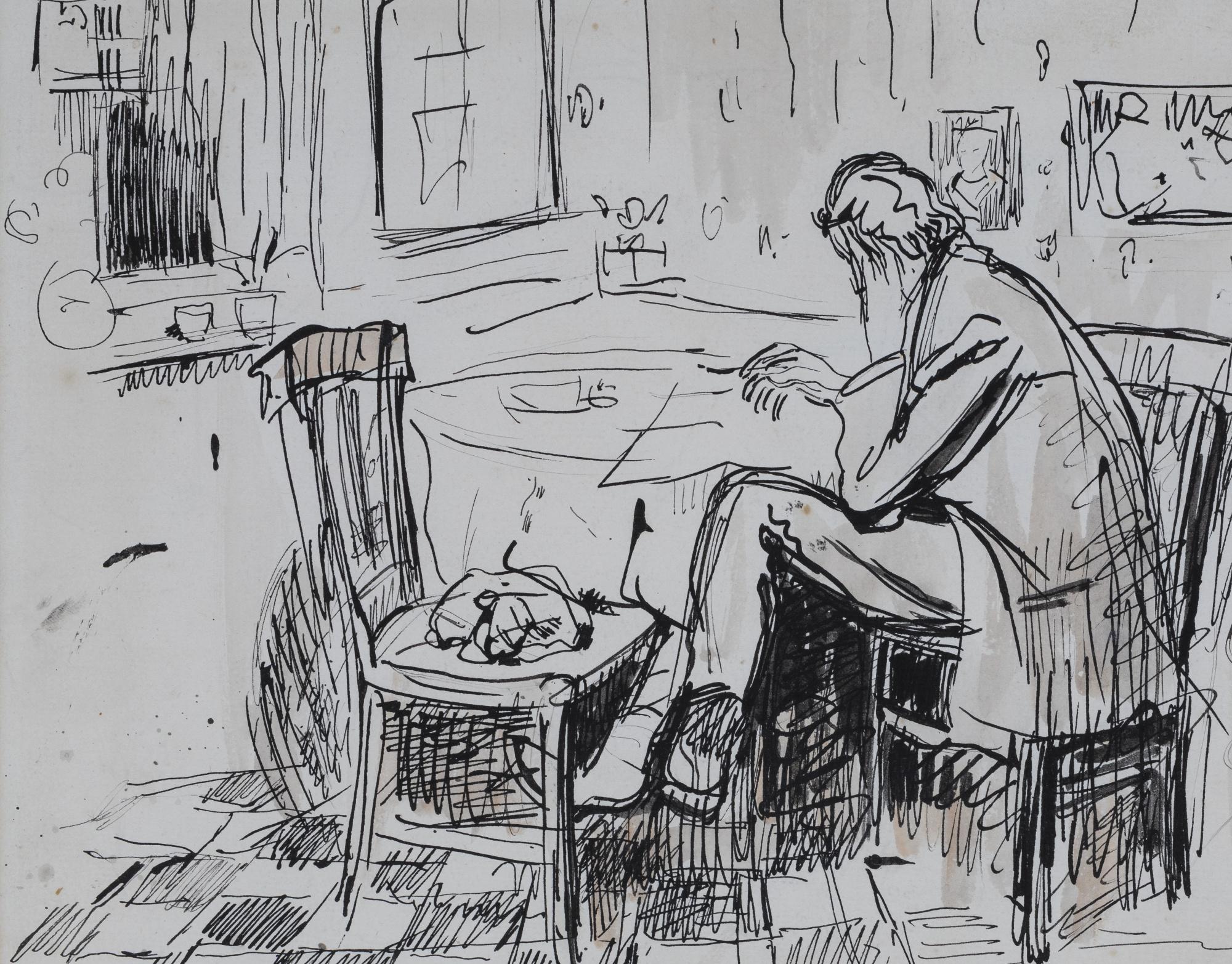 Rik Wouters - Le Dessinateur - Recto Nel Assise Devant La Sculpture La Vierge Folle - Verso