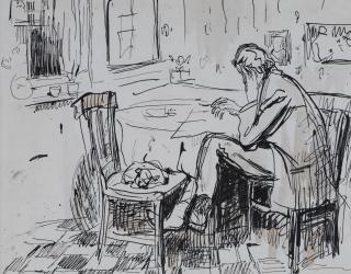Rik Wouters - Le Dessinateur - Recto Nel Assise Devant La Sculpture La Vierge Folle - Verso
