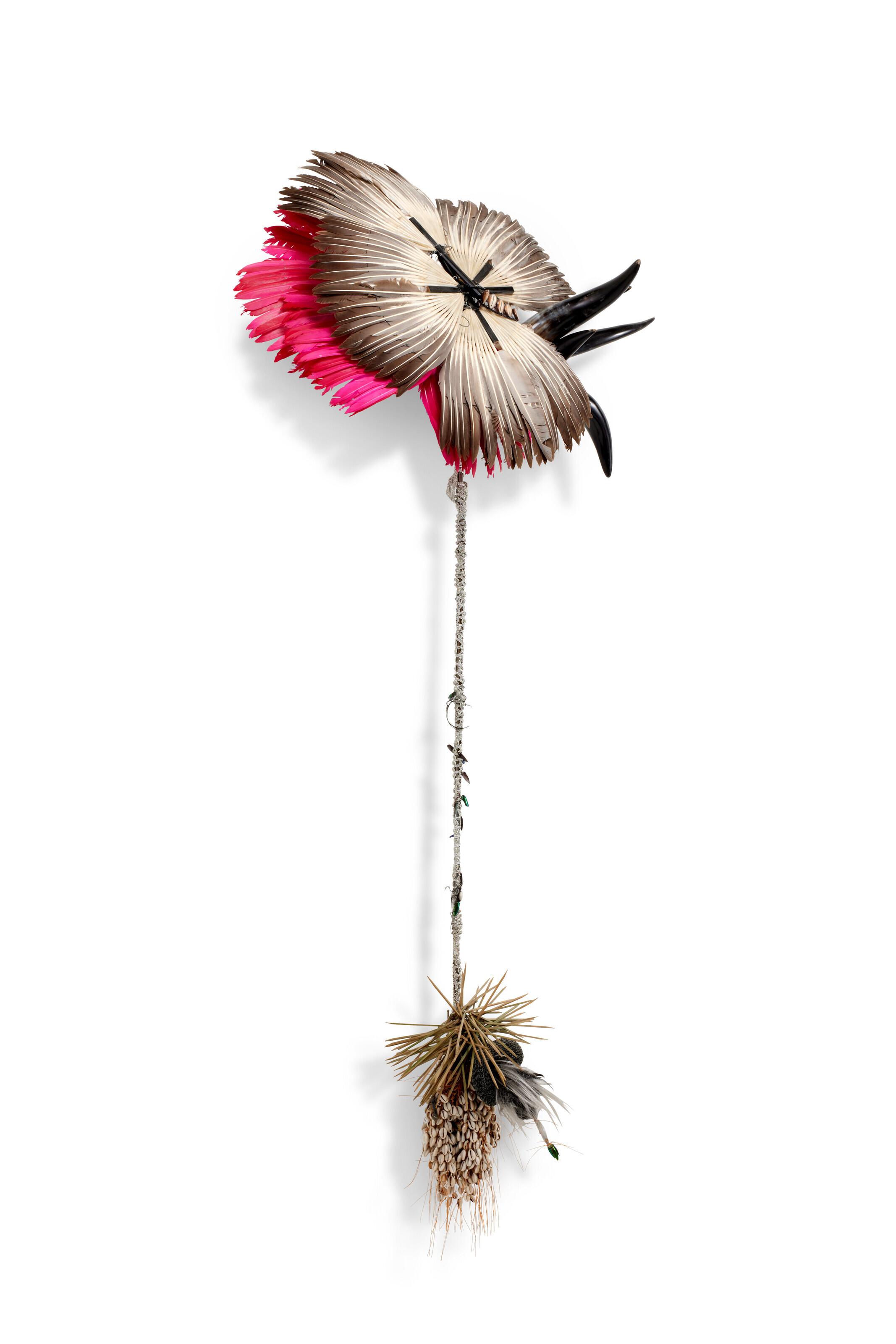 Rina Banerjee - Feathery fountain horn and funy finger nail