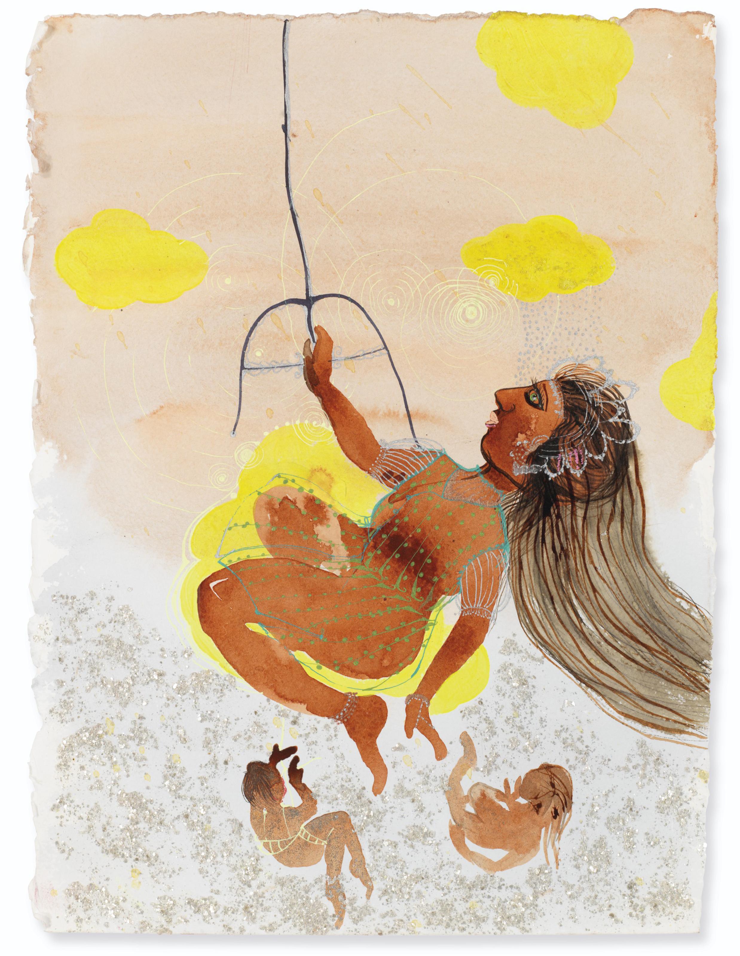 Rina Banerjee - Swing swing she was her Swamy’s sunshine while moo specks, flakes and frost flirted with her shape. The others not those who had fallen out of grace because of unfortunate race missed her but stayed though out of her way.