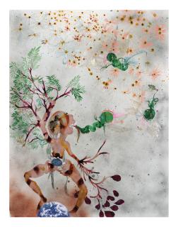 Rina Banerjee - Tightly footed upon this earth and owning only limbs of fruit and leaf too he fought to clear his throat of all other beings thaty float and fly and move about like you