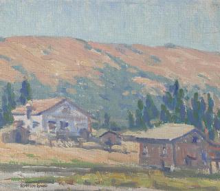 Rinaldo Cuneo - Houses and Hills 11 x 12 3/4 in. framed 16 x 17 1/2 in.