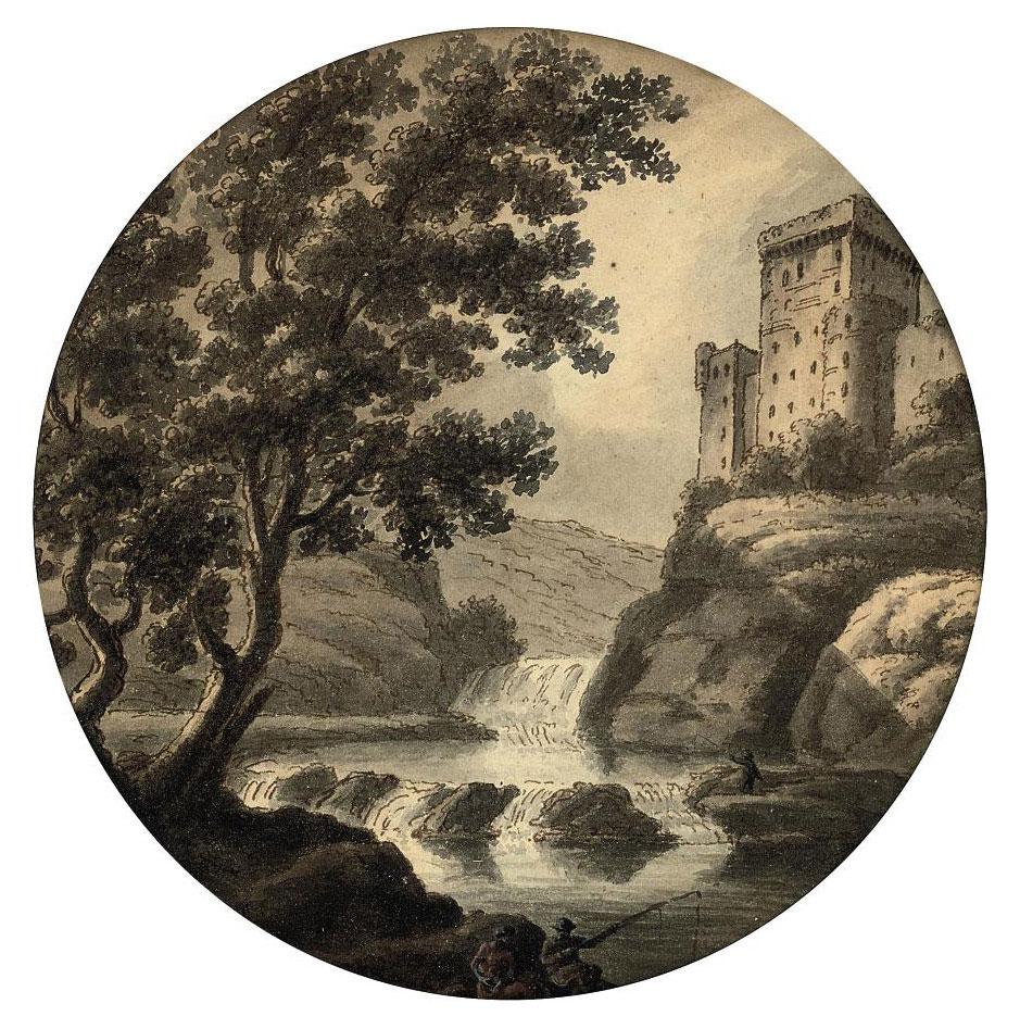 Robert Adam, F.R.S., F.S.A. - Capriccio, with a castle above a waterfall