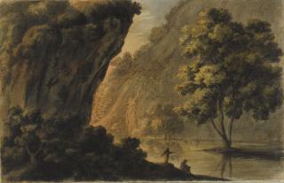 Robert Adam - A Ravine With Figures On A River Bank