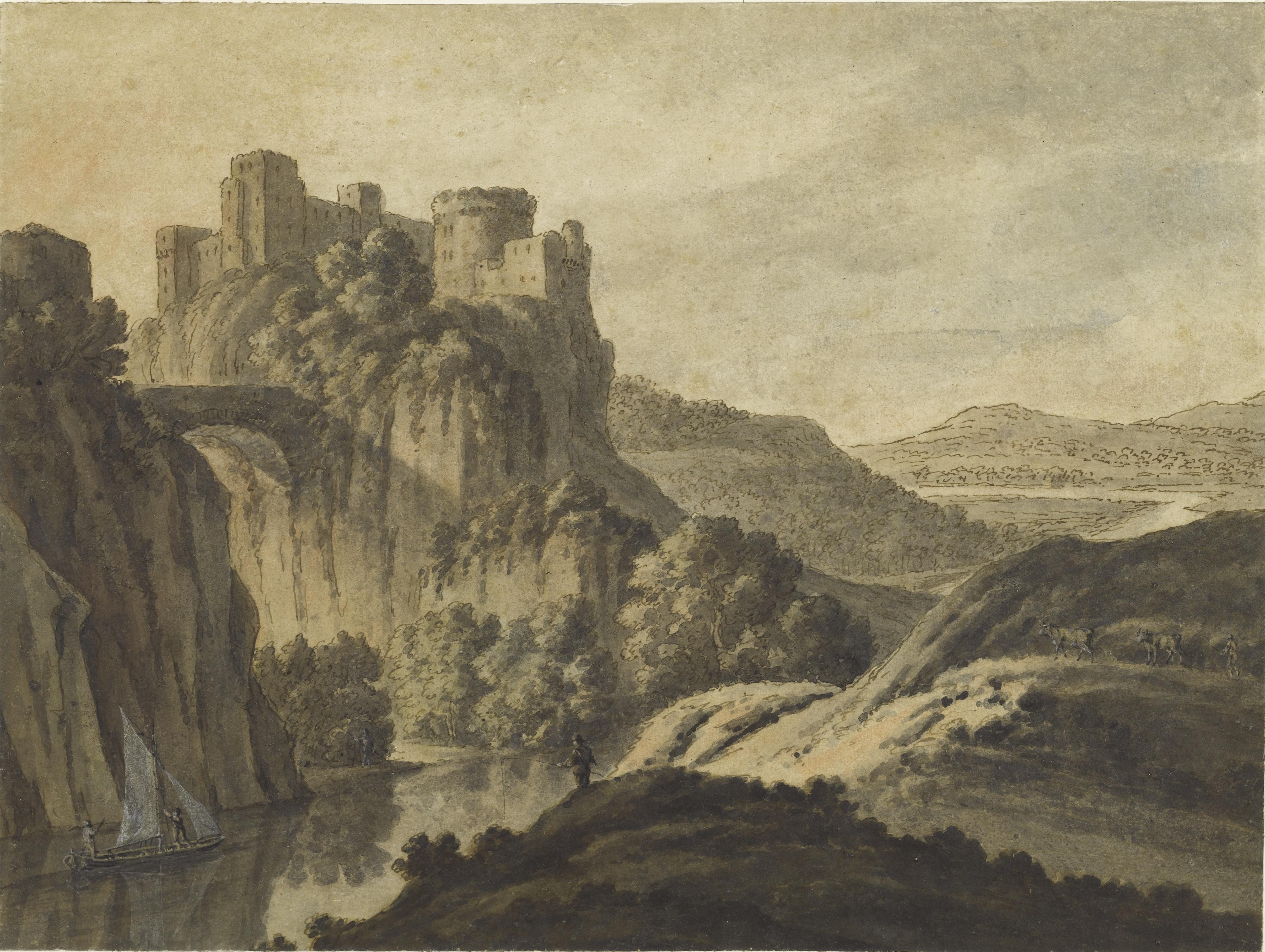 Robert Adam - A River Landscape With A Castle On An Escarpment  