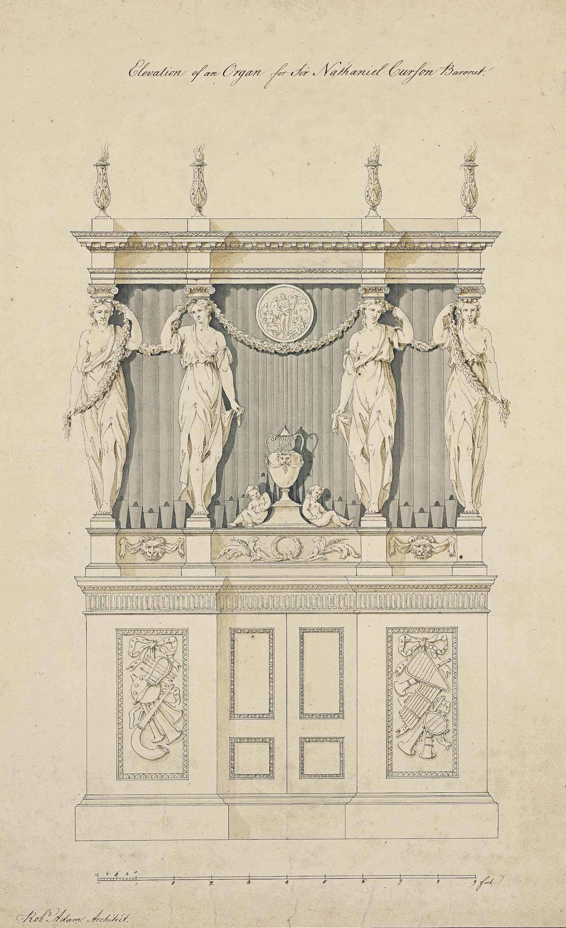Robert Adam - Elevation of an organ for Sir Nathaniel Curzon, Bt.