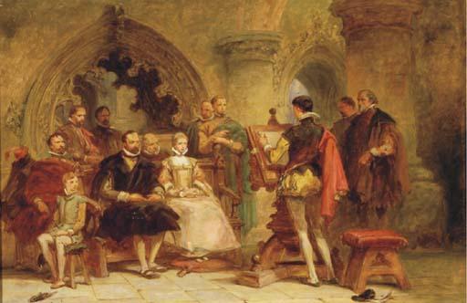 Robert Alexander Hillingford - An artist sketching a group portrait in a palace interior