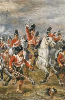 Robert Alexander Hillingford - The charge of the Royal Scots Greys at Waterloo, supported by a Highland regiment