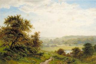 Robert Angelo Kitterminster Marshall - Sheep grazing in a river valley