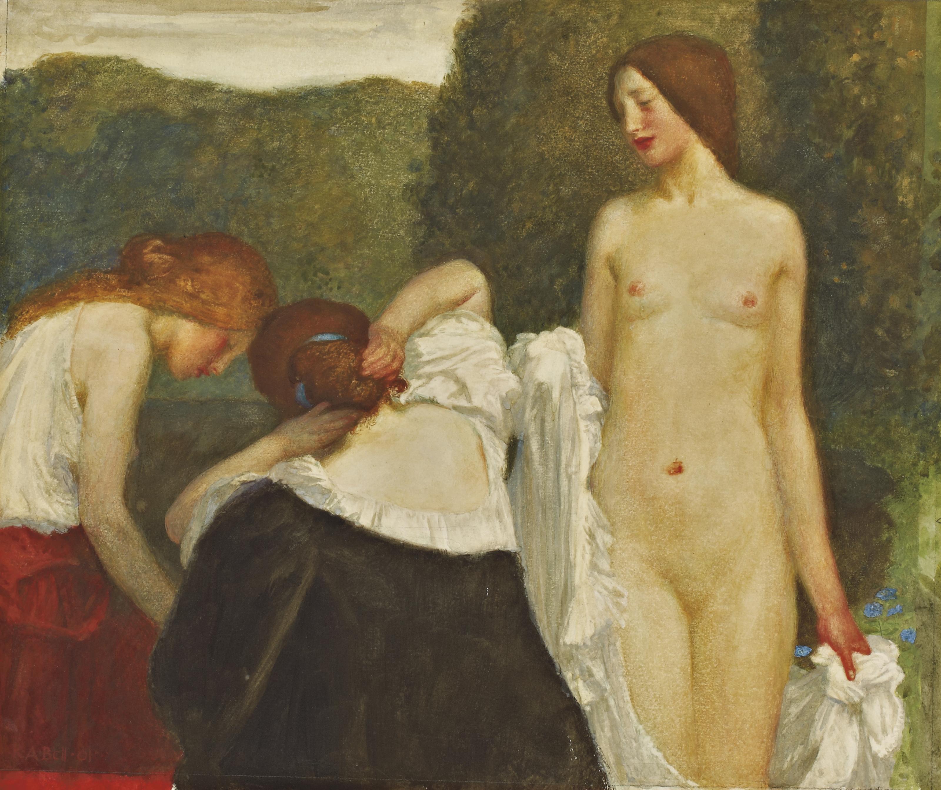 Robert Anning Bell, R.A., R.W.S. - Three girls preparing to bathe