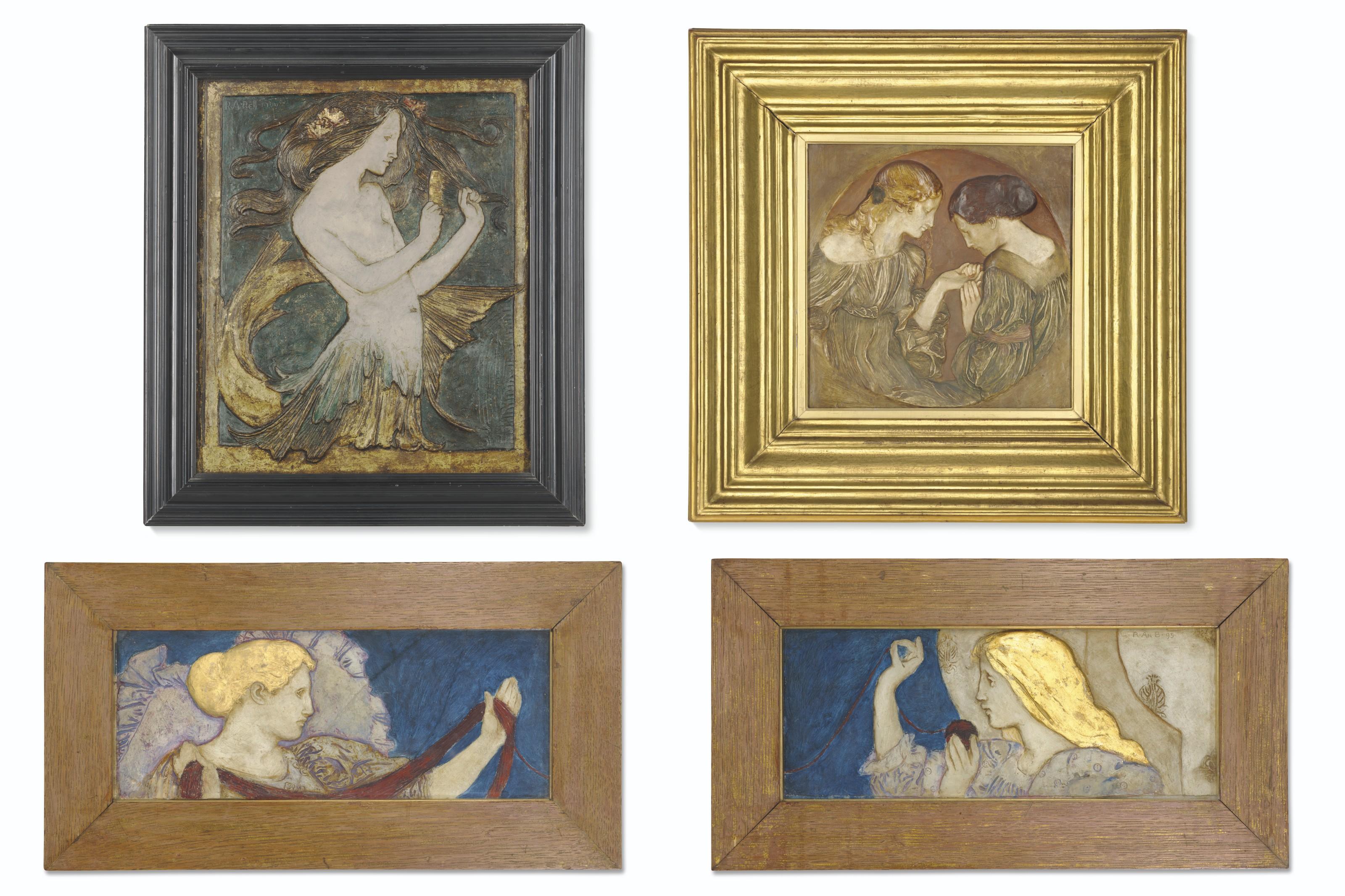 Robert Anning Bell, R.A. - Four Reliefs: A Mermaid; The Fortune Teller; And The Ball Of Wool (Two Linked Designs)